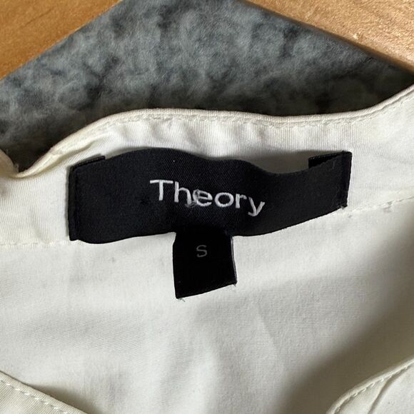 Theory White Short Sleeve Lace Up Collar Pocket Shirt Top Size S - Picture 6 of 9